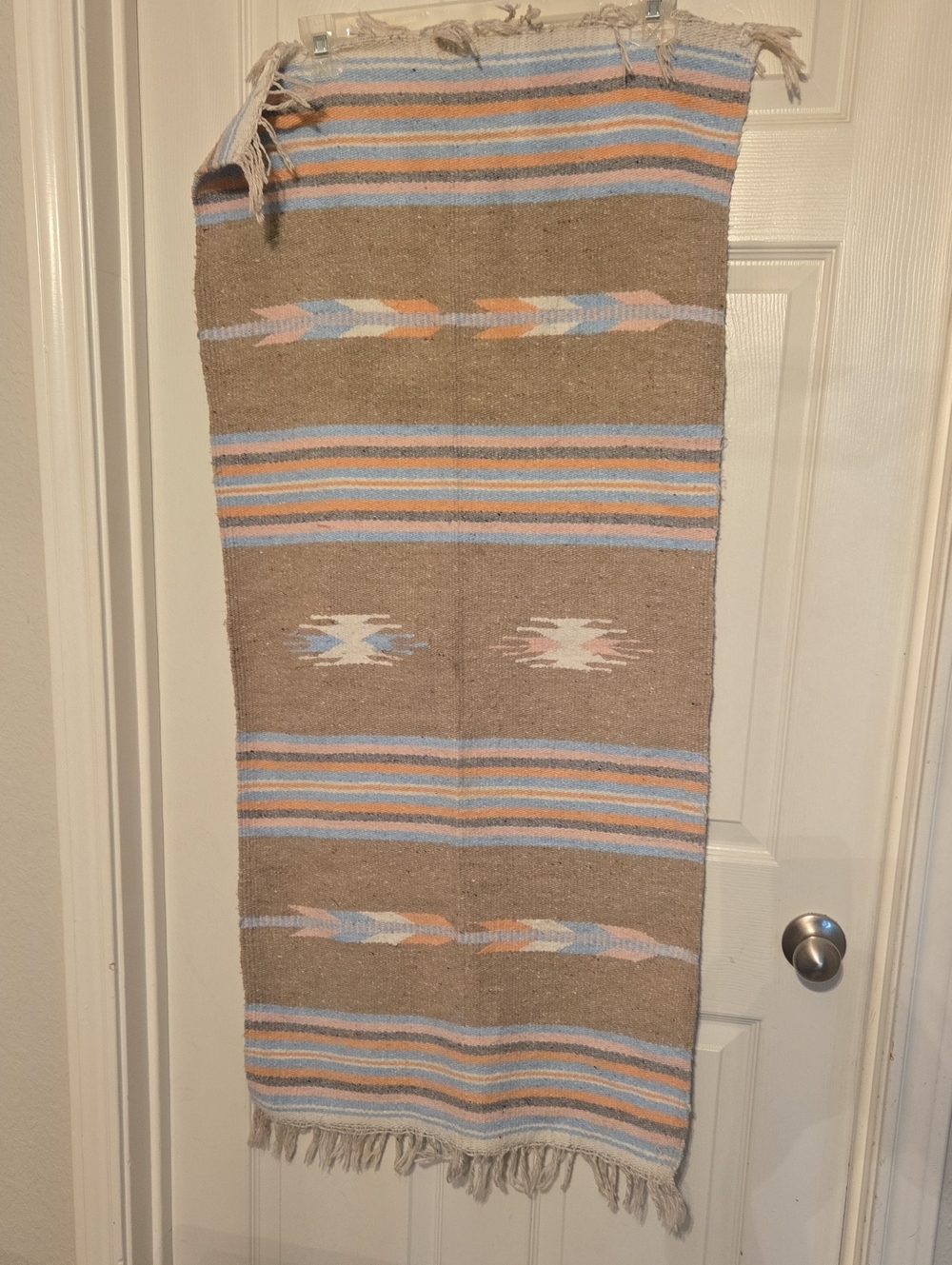 Neutral Southwestern Stripe Rug Beige with Blue & Peach Accents